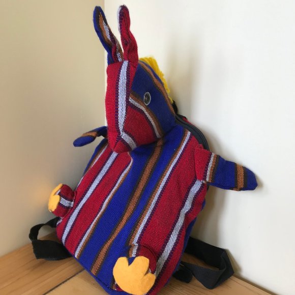 Donkey Shaped Children's Backpack Bag Central American Woven Fabric 12" - Picture 1 of 6